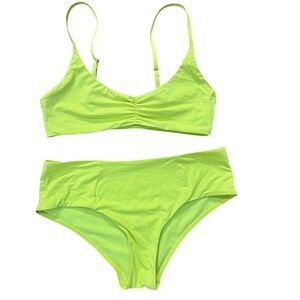 Aqua two piece solid lime green spaghetti strap mid rise swim suit size M